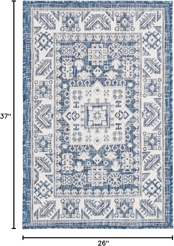 Unique Loom Outdoor Aztec Collection Area Rug - Chalca (2' 2" x 3' 1" Rectangle, Blue/ Ivory)
