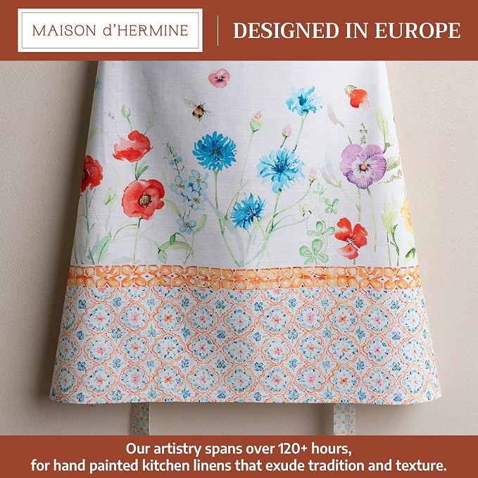 Maison d' Hermine Aprons for women with Pocket 100% Cotton (27.50"x31.50") | Adjustable Neck Strap & long ties Apron Men Chef Wedding Cooking Gardening Server Maid