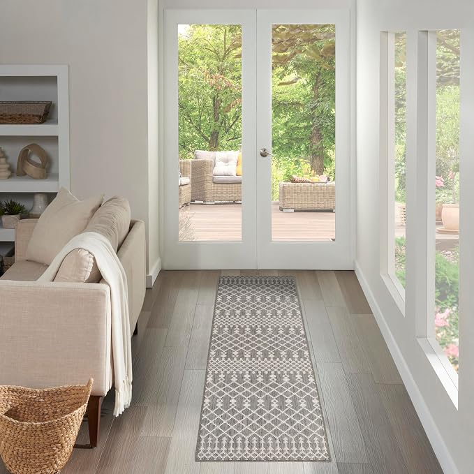 Nourison Home Positano Charcoal 2'2" x 12' Area Rug - Easy Clean, Non Shedding, Bed Room, Living Room, Dining Room, Kitchen (12' Runner)
