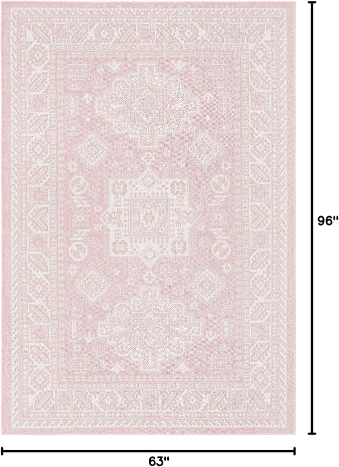Unique Loom Outdoor Aztec Collection Area Rug - Chalca (5' 3" x 8' Rectangle, Pink/ Ivory)
