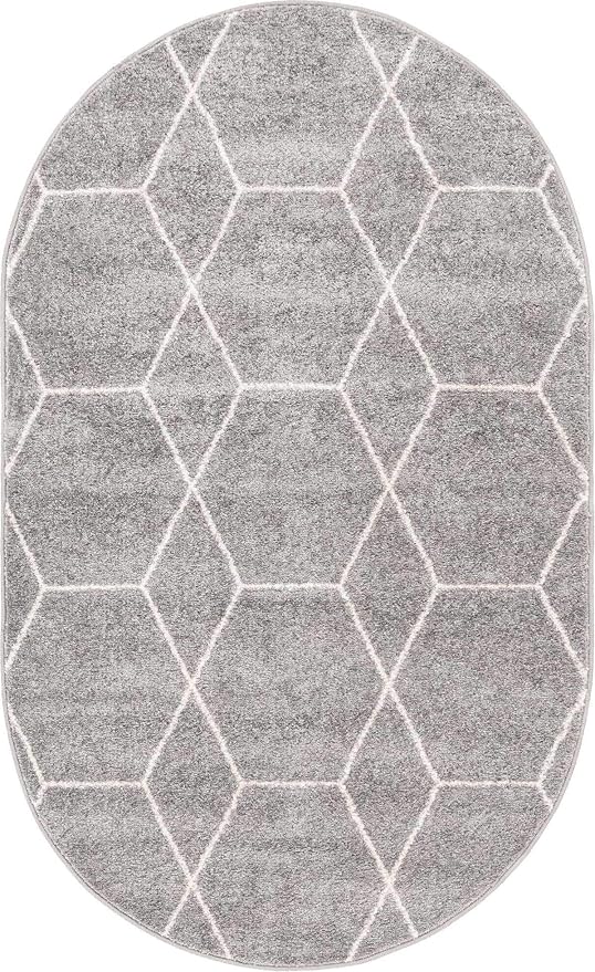 Unique Loom Trellis Frieze Collection Area Rug - Geometric (3' x 5' Oval, Light Gray/ Ivory)