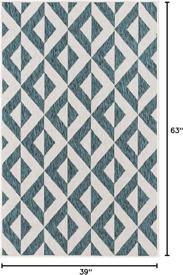 Unique Loom Outdoor Collection Area Rug - Napa (3' 3" x 5' 3" Rectangle, Teal/ Ivory)