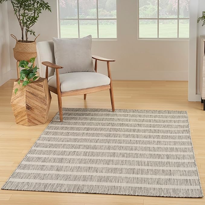 Nourison Home Positano Grey Ivory 5' x 7' Area Rug - Easy Clean, Non Shedding, Bed Room, Living Room, Dining Room, Kitchen (5' x 7')