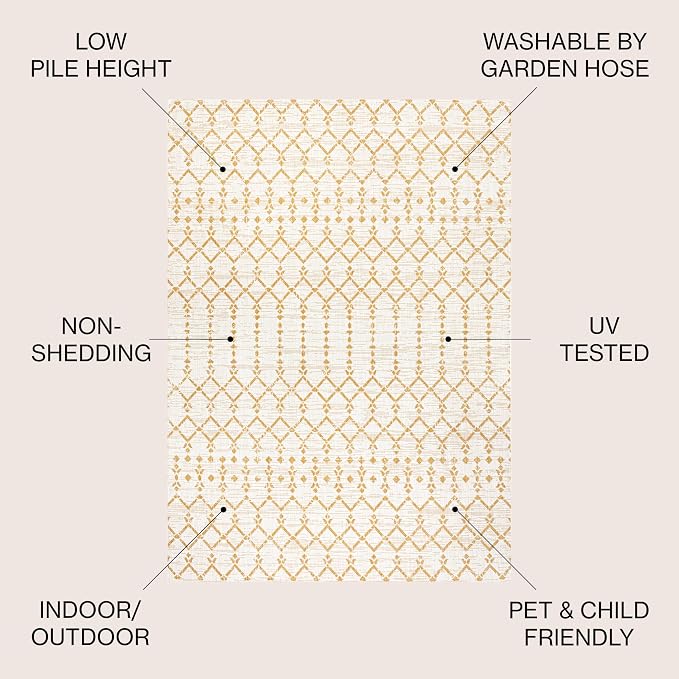 JONATHAN Y Moroccan Geometric Indoor Outdoor Area Rug 8X10 Cream/Yellow, Ourika Textured Weave for Backyard, Patio, Porch, Easy-Cleaning, High Traffic, Pet-Friendly, Non-Shedding (SMB108J-8)