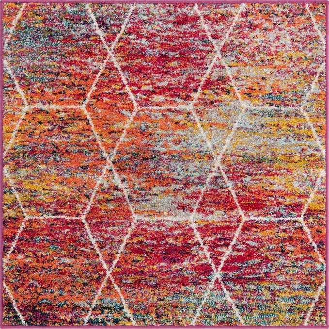 Unique Loom Trellis Frieze Collection Area Rug - Geometric (3' Square, Multi/ Ivory)