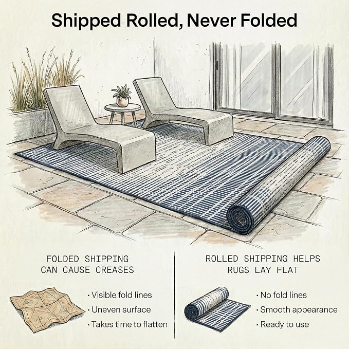 Fab Habitat Outdoor Rug - Waterproof, Fade Resistant, Crease-Free - Premium Recycled Plastic - Distressed Abstract Stripes - Large Patio, Deck, Sunroom, Camping, RV - Brooklyn - Blue - 6 x 9 ft