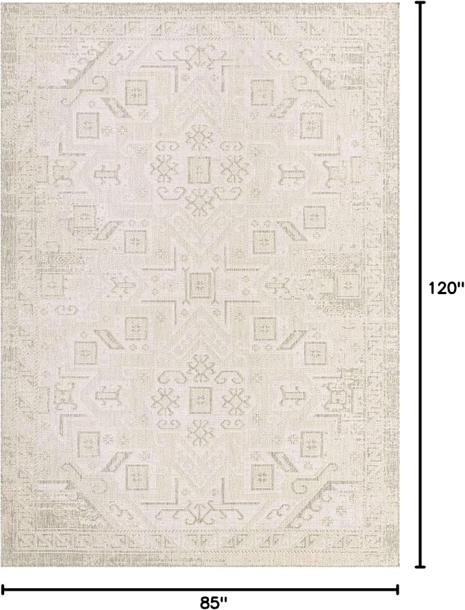 Unique Loom Outdoor Aztec Collection Area Rug - Coba (7' 1" x 10' Rectangle, Light Gray/ Ivory)