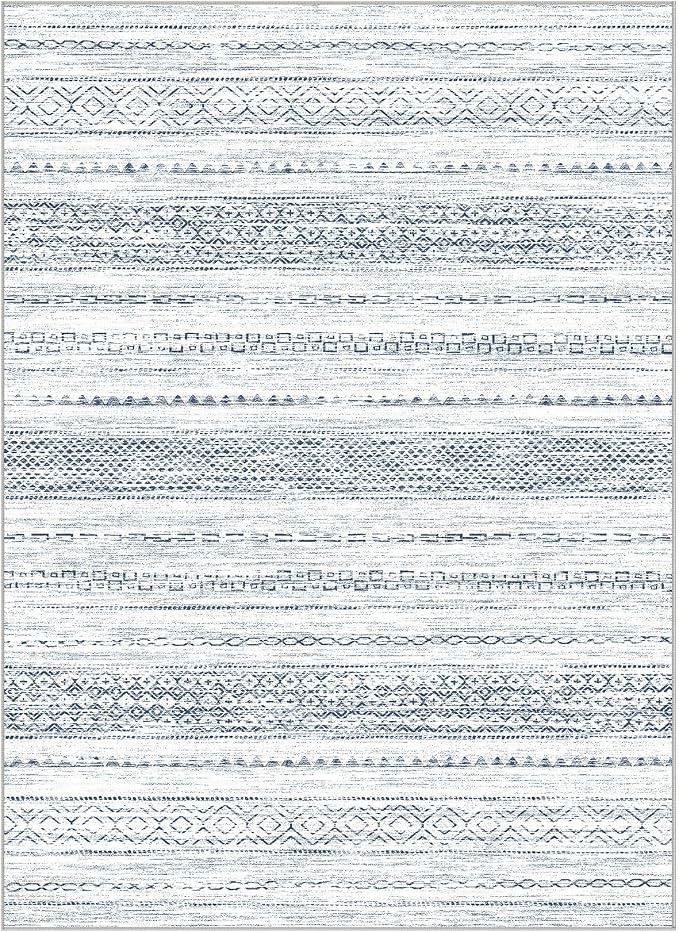 Nakagishi 8x10 Area Rugs Living Room: Washable Boho Large Neutral Soft Farmhouse Rug Stain Resistant Modern Indoor Floor Non-Slip Carpet for Bedroom Nursery Kids Playroom Office Dining Dorm-White Blue