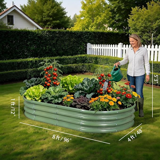 Gartist 8×4×1 ft Large Light Green Raised Garden Bed Planter, Easy Assembly Metal Garden Bed Outdoor for Vegetables, Flowers & Herbs