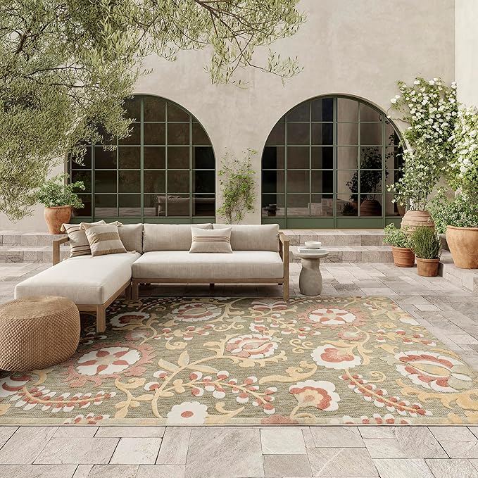 Nourison Home Aloha Sage Rose 7'10" x 10'6" Area Rug - Easy Clean, Non Shedding, Bed Room, Living Room, Dining Room, Kitchen (8' x 11')