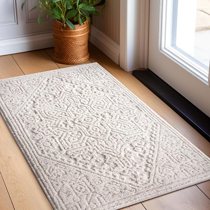 Well Woven Harlow Collection Cloud Medallion Light Blue - Modern Tribal Minimalist 3x5 Area Rug - Ideal for Living Room, Dining Room & Bedroom - Durable, Stain Resistant & Easy to Clean