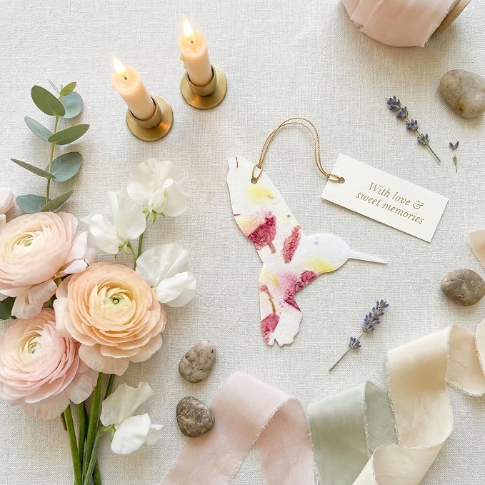 Plantable Memorial Gift Tags with Wildflower Seeds – 24 Pack Pink & Yello Hummingbird-Shaped Writable Gift Wrap Tags for Funeral Favors, Sympathy Gifts & Celebration of Life Keepsakes