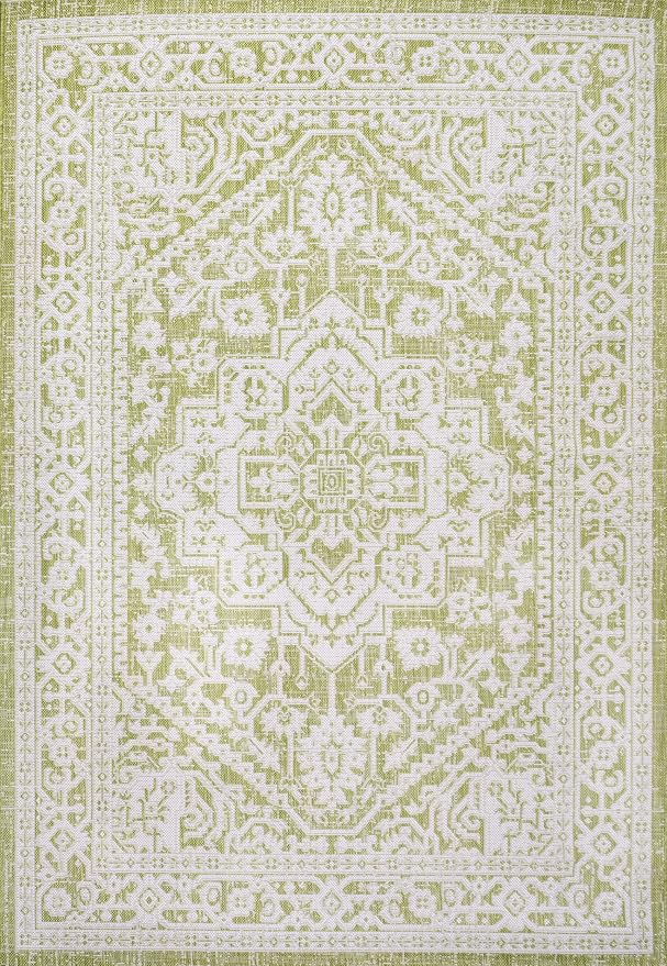 JONATHAN Y Medallion Weave Indoor Outdoor Area Rug 8X10 Green/Cream, Sinjuri Textured for Backyard, Patio, Porch, Easy-Cleaning, High Traffic, Pet-Friendly, Non-Shedding (SMB101E-8)