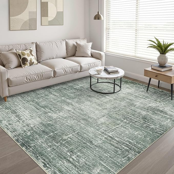 LOONGRUG 5x7 Area Rug Washable Neutral Modern Living Room Rug Dark Green | Abstract Soft Stain Resistant Indoor Floor Non-Slip Carpet for Bedroom Nursery Kids Office Playroom