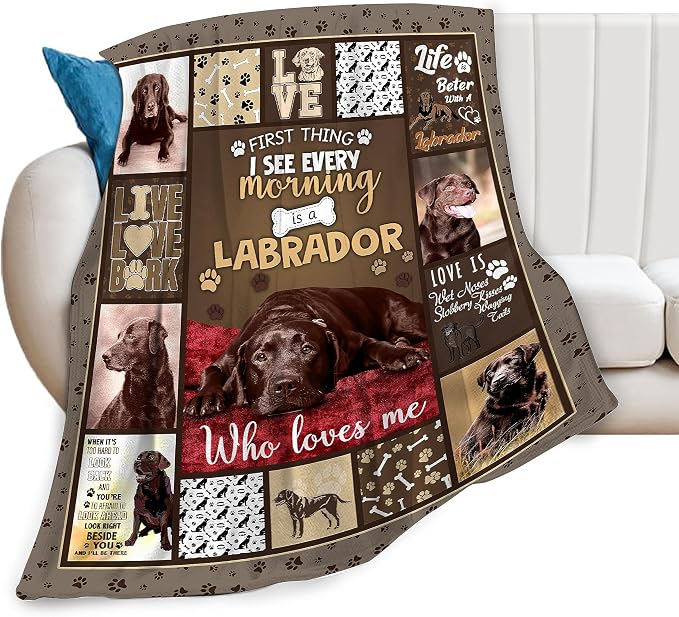 Labrador Dog Throw Blanket Cozy Plush Chocolate Retriever Lover Flannel Fleece Ultra Soft Blankets Lightweight Fuzzy Party Blanket Gifts for Girls Women Men Boys Bed Couch Sofa 50"x40"