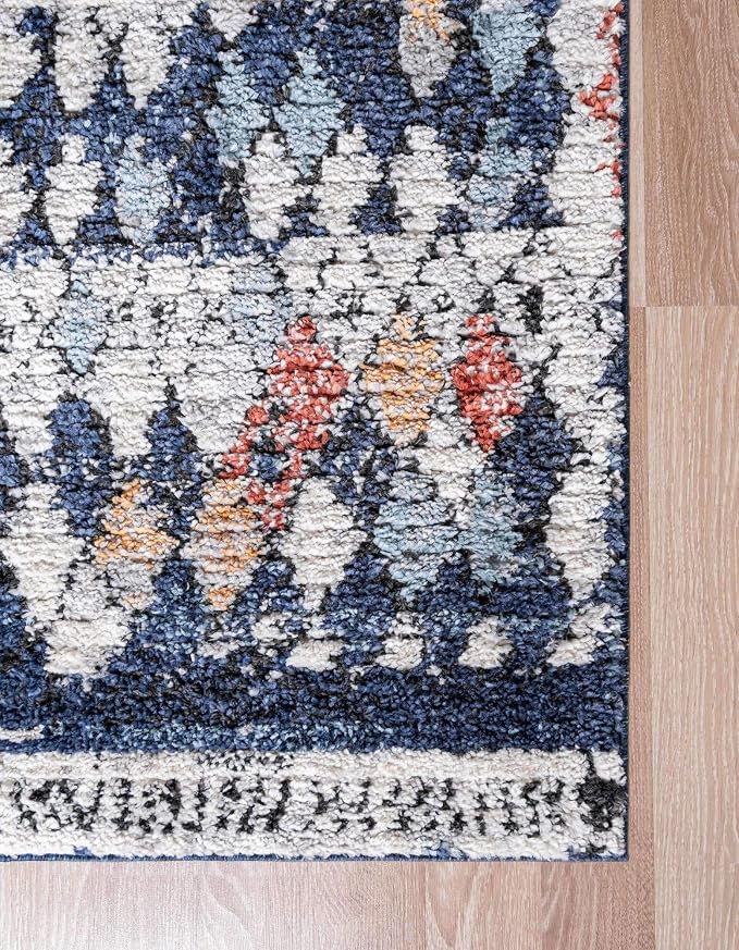 Unique Loom Morocco Collection Abstract Border, Diamond, Bohemian Area Rug (2' 2 x 6' 0 Runner, Multi/Blue)