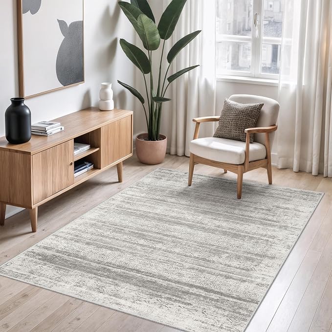 Miukiki 4x6 Washable Area Rug Non Slip Rug for Living Room Grey | Moroccan Soft Low Pile Indoor Area Rug for Living Room Bedroom Dining Room Stain Resistant Carpet with Easy Care 4'x6'