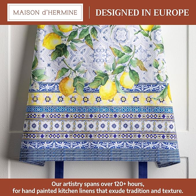 Maison d' Hermine Aprons for women with Pocket 100% Cotton (27.50"x31.50") | Adjustable Neck Strap & long ties Apron Men Chef Wedding Cooking Gardening Server Maid