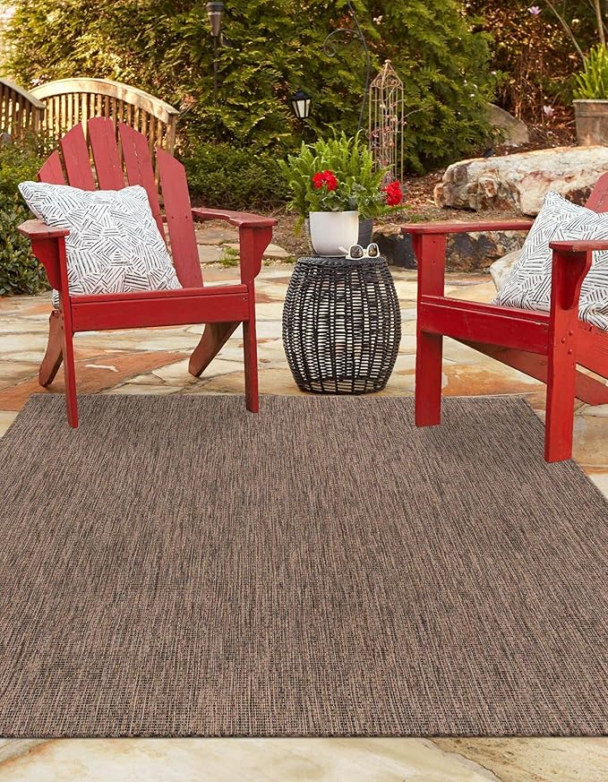Unique Loom Outdoor Solid Collection Area Rug (10' x 14' 1" Rectangle Light Brown/Ivory)