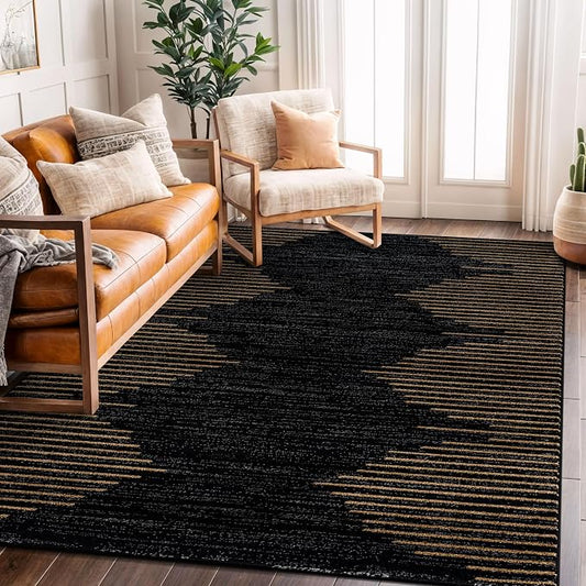 Rugshop Bohemian Stripe Stain Resistant High Traffic Area Rug Camel 5' x 7' | Rectangular, Size 5' x 7', Living Room, Bedroom, Dining Room, Home Office, Kitchen, Entryway, Hallway, Nursery, Kids Room