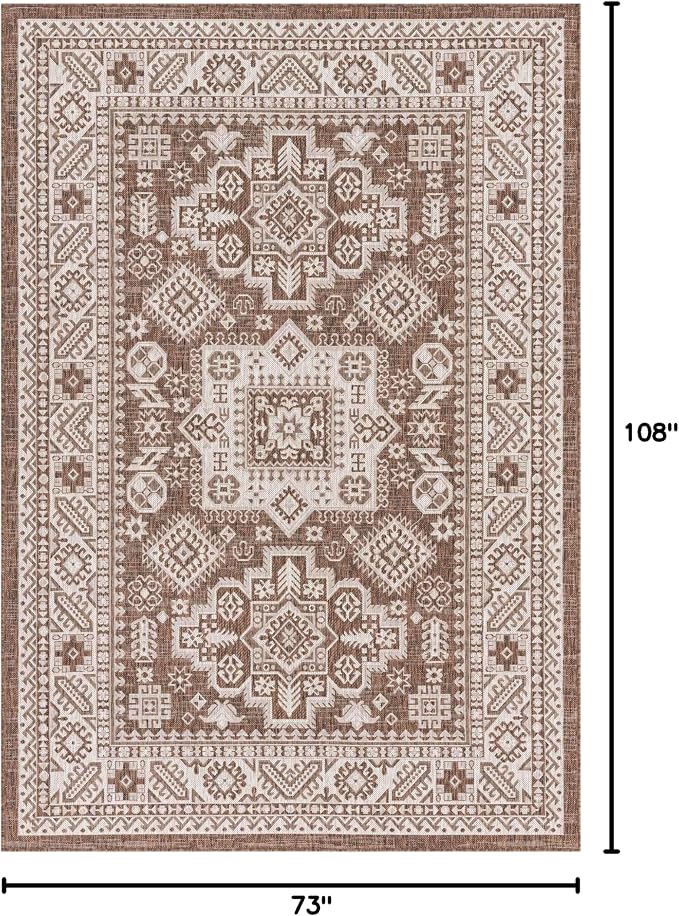 Unique Loom Outdoor Aztec Collection Area Rug - Chalca (6' 1" x 9' Rectangle, Brown/ Ivory)