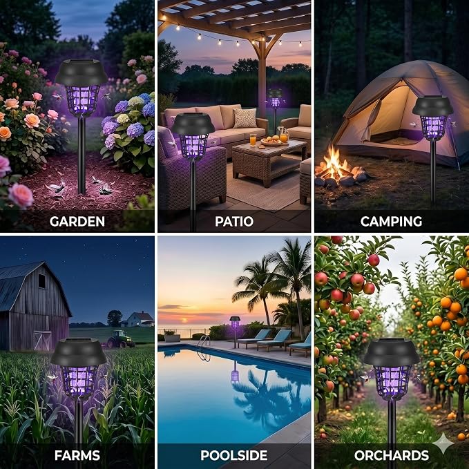 4 Pack Solar Bug Zapper Outdoor Waterproof Mosquito Repellent Outdoor Patio Mosquito Trap & Killer for Moths, Gnats, Flies, Small Flying Insect, Solar Powered Fly Zapper for Garden, Patio, Backyard