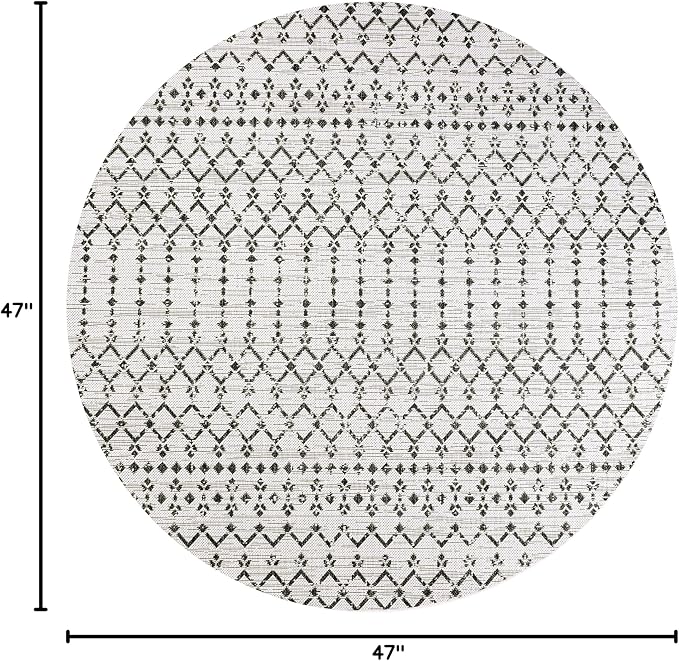 JONATHAN Y Moroccan Geometric Indoor Outdoor Round Area Rug 4 Ft Cream/Black, Ourika Textured Weave for Backyard, Patio, Porch, Easy-Cleaning, High Traffic, Pet-Friendly, Non-Shedding (SMB108I-4R)
