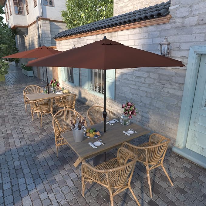 California Umbrella 9' Round Aluminum Outdoor Deck, Pool or Patio Umbrella, Crank Lift, Auto Tilt, Bronze Pole, Terracotta Olefin