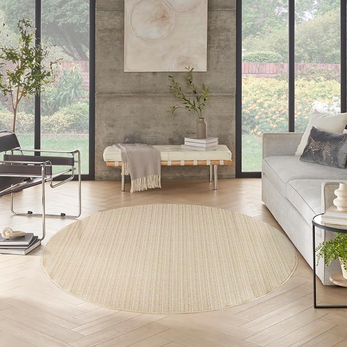 Nourison Home Tulum Cream 8' x Round Area Rug - Easy Clean, Non Shedding, Bed Room, Living Room, Dining Room, Kitchen (8' x Round)