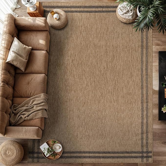 Luul Home Easy Jute Rugs 10x14 Bordered Natural Color Living Room Indoor Outdoor Area Rug for Patio and Kitchen Rug High Traffic Washable Easy to Clean Solid Boho Woven Design Outside Carpet (10 x 14)