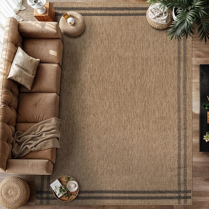 Luul Home Easy Jute Rugs 6x9 Bordered Natural Color Living Room Indoor Outdoor Area Rug for Patio and Kitchen Rug High Traffic Washable Easy to Clean Solid Boho Woven Design Outside Carpet (6 x 9)
