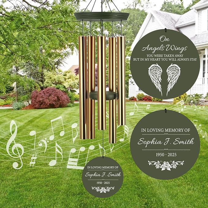 ASTARIN Custom Wind Chimes Memorial, Condolences Gift for Loss Husband Wife Son, Care Package for Grieving Friend, Garden Deep Tone Sympathy Wind Chimes(Produced in Texas)