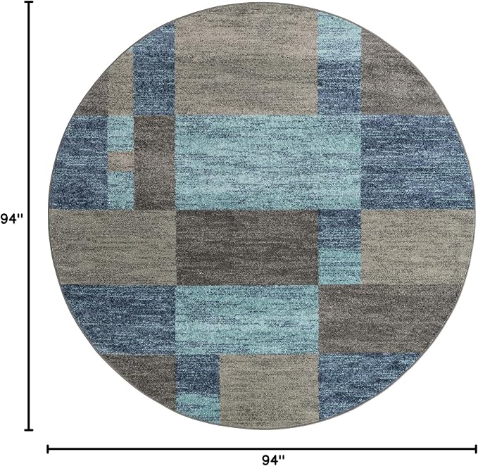 Unique Loom Autumn Collection Modern Contemporary Casual Abstract Area Rug (Blue/ Gray Tonal, 7 ft 10 x 7 ft 10 Round)