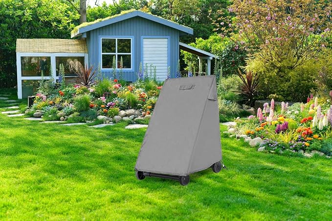 Hose Reel Cart Cover for Outdoor Ventilated Buckle Fit Cover | 420D Oxford fabric UV tear resistant rear hose access dual vents 25.9x24.8x34.6 inch outdoor patio backyard