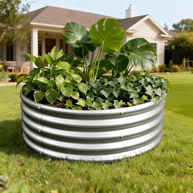 2Pack 3x3x1ft Galvanized Raised Garden Bed, Planter Raised Garden Beds Outdoor, Round Clearance Raised Garden Beds for Gardening Vegetables……