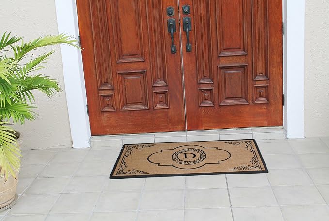 A1HC Natural Coir Monogrammed Doormat for Outside Entrance, Heavy Duty, Low Profile, Anti-Shed Treated Front Door Mat, Easy to Clean, Long Lasting Entryway Doormats - 30"x48"