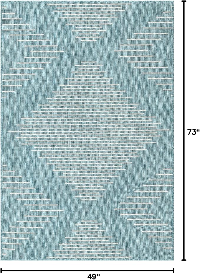Unique Loom Outdoor Modern Collection Area Rug - Tambor (4' 1" x 6' 1" Rectangle, Light Aqua/ Ivory)