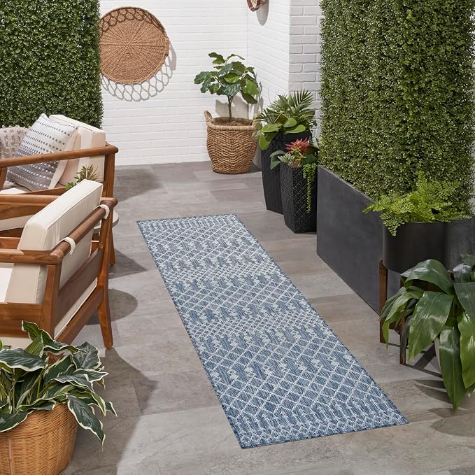 Nourison Home Positano Navy Blue 2'2" x 12' Area Rug - Easy Clean, Non Shedding, Bed Room, Living Room, Dining Room, Kitchen (12' Runner)