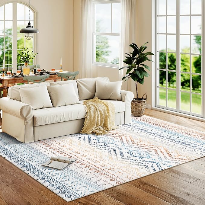 Miukiki 6x9 Area Rug Washable Non Slip Rug for Living Room Multi | Soft Low Pile Washable Area Rug Bedroom Dining Room, Stain Resistant Carpet with Easy Care Design 6'x9'