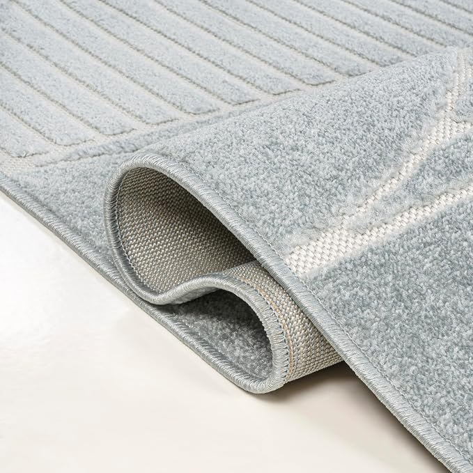 JONATHAN Y Nordby High-Low Arch Striped Light Blue/Cream Indoor/Outdoor Runner Rug, 2x8, for Patio, Backyard, Living Room, Bedroom, Office, Hose-Washable (SCN104F-28)