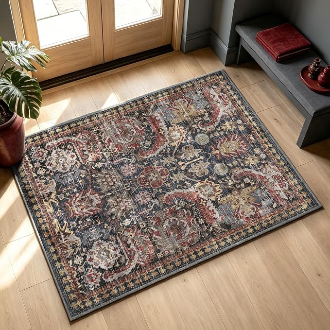 Washable Area Rugs - Perfect for Living Room, Bedroom, Kids Room, Nursery - Stain & Water Resistant Non-Slip, Pet & Child Friendly, Vintage Tribal Area Rugs (Rust, 3' x 5 ')