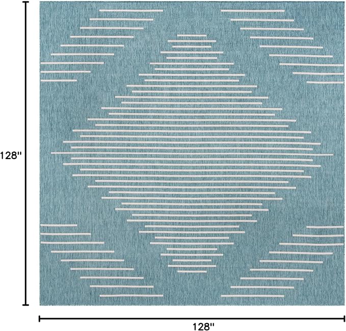 Unique Loom Outdoor Modern Collection Area Rug - Tambor (10' 8" Square, Light Aqua/ Ivory)