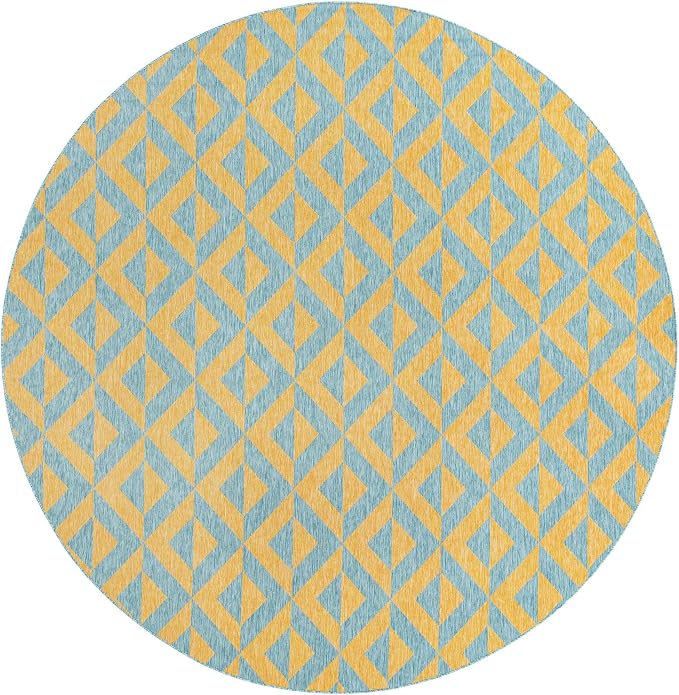 Unique Loom Jill Zarin Outdoor Collection Area Rug - Napa (13' Round, Yellow and Aqua/Yellow)