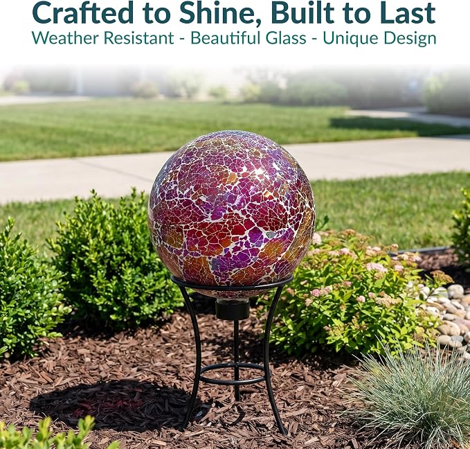 Sunnydaze 10" Mosaic Glass Gazing Ball for Garden, Globe for Outdoor Decor | Pearl Pink, Decorative Sphere Fits Most Stands, Garden Ball for Outside, Flower Bed, Backyard, or Indoor Display