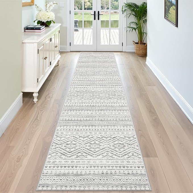Miukiki 2x12 Runner Rug for Living Room Washable Non Slip Hallway Rug Grey | Soft Low Pile Machine Washable Long Floor Runner rugs for Kitchen Entryway Laundry Room, Foldable Indoor Carpet 2'x12'