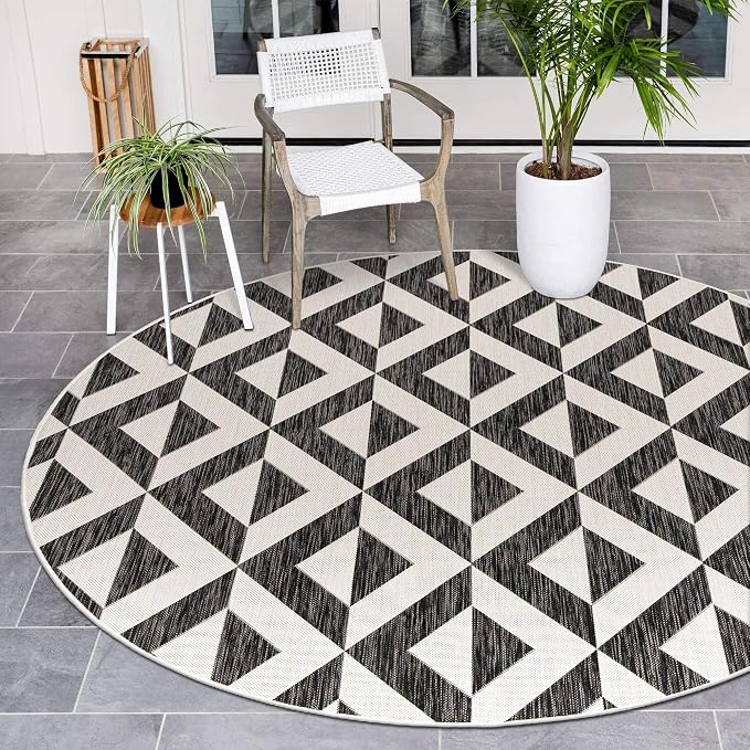 Unique Loom Outdoor Collection Area Rug - Napa (4' 1" Round, Charcoal Gray/ Ivory)