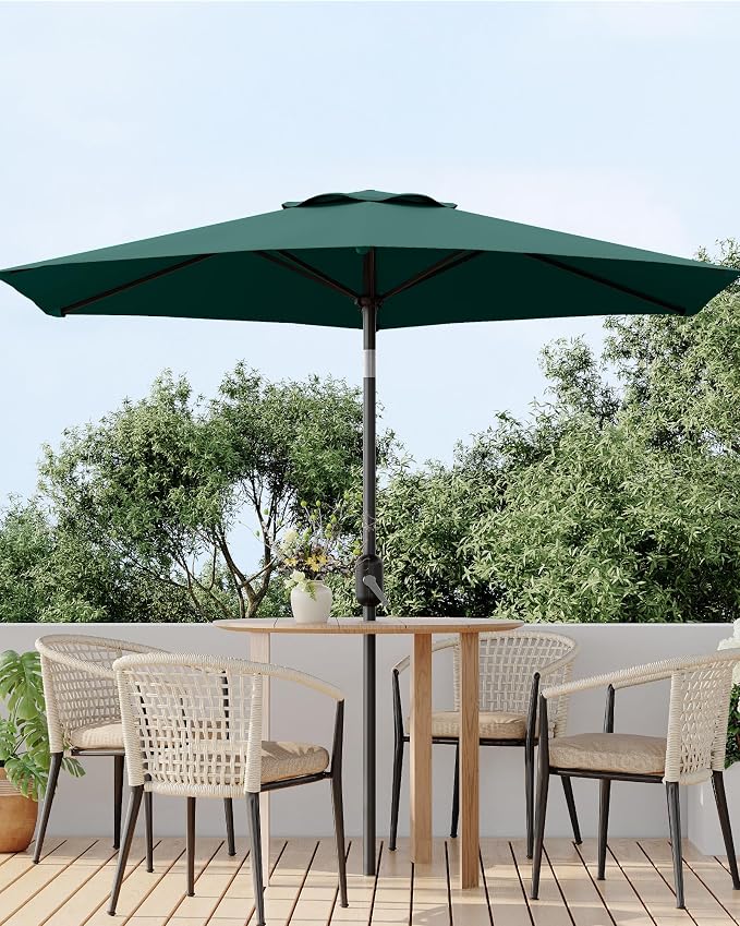 GarveeLife 7.5 ft Outdoor Patio Umbrella, Outdoor Table Umbrella, Market Umbrella with Push Button Tilt and Crank, 6 Sturdy Ribs UV Protection Waterproof for Garden, Deck, Backyard, Pool (Dark Green)
