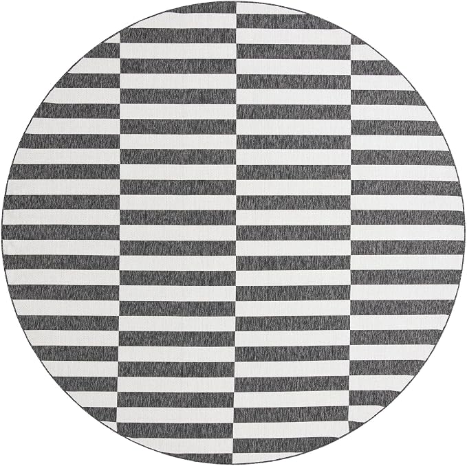 Unique Loom Outdoor Striped Collection Area Rug - Striped (10' 8" Round, Charcoal/Ivory)