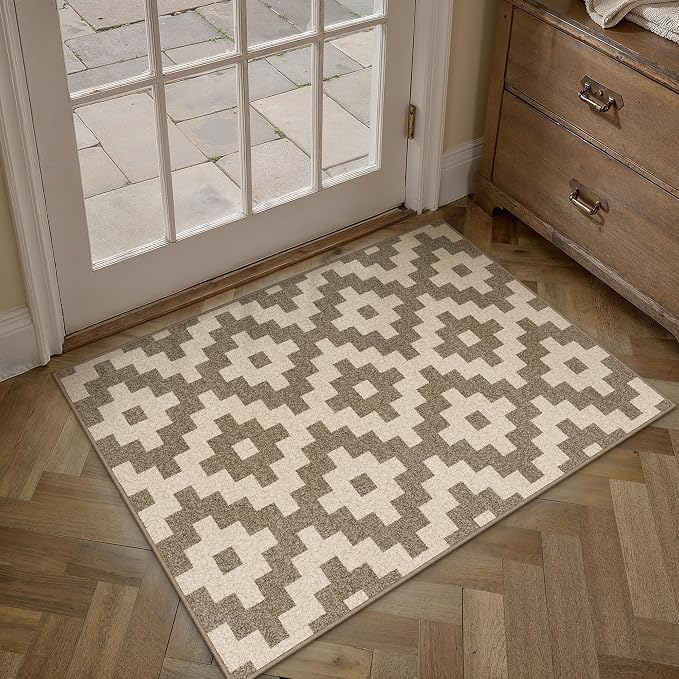 Brown 2x3 Washable Area Rug Entryway Small Non Slip Door Mat | Soft, Low Pile, Easy Clean, Indoor Rugs for Kitchen, Hallway, Bathroom, Laundry Room