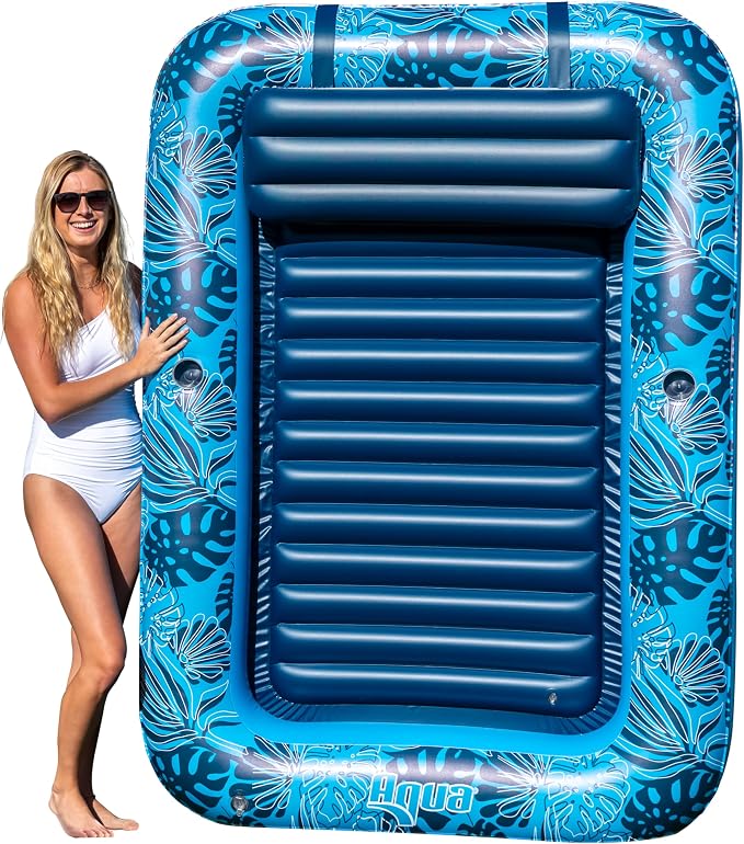 Aqua Inflatable Tanning Pool Lounger, Premium Pool Float with Cupholders and Removeable Pillow for Relaxation and Fun
